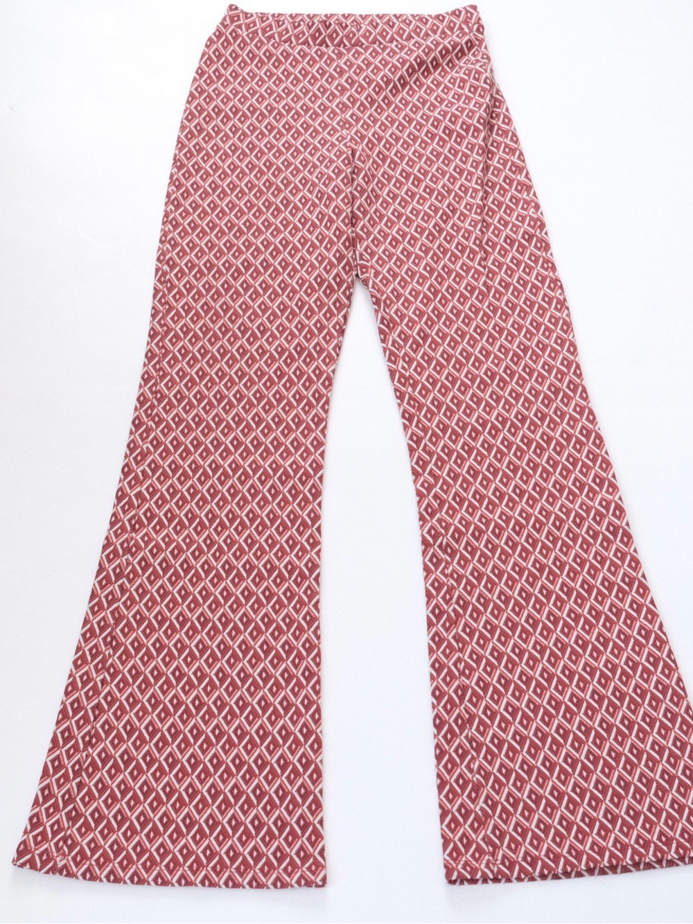 Pull & Bear Women's Wide-Leg Red Diamond Pants Elastic Waist - Size Small